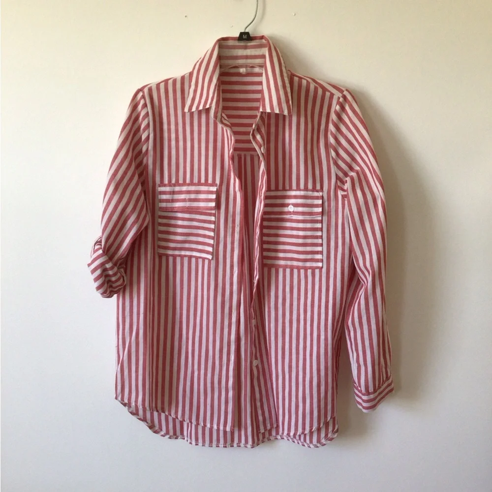 Striped Button-Up Shirts in Red and Blue - Picture 6 of 9